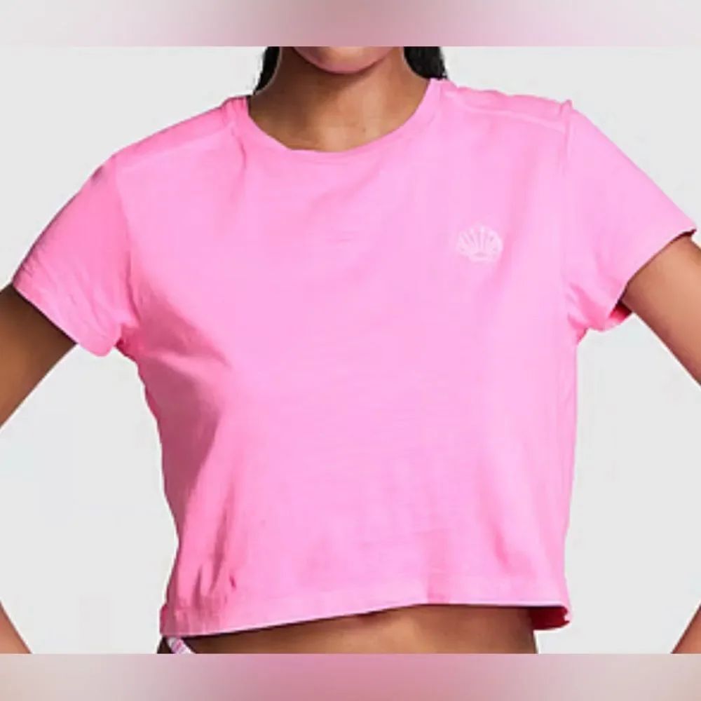 NWT! VS PINK SEASHELL SZ XXL *BARBIE NEON HOT PINK* DREAMER COTTON CROP TEE